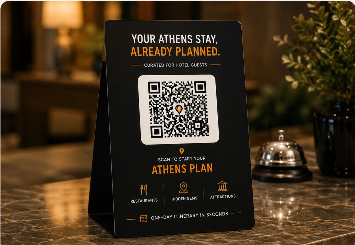 QR code stand at a hotel reception